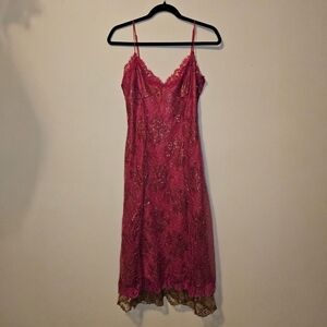 Vtg Rare Betsey Johnson Metallic Lace Slip Dress Pink/Gold – Size 10